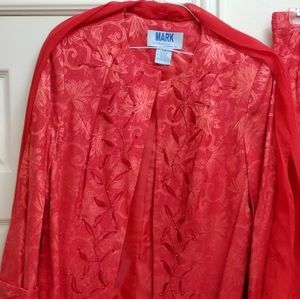 Suit by Mark 3 piece red jacket,skirt, blouse with a scarf